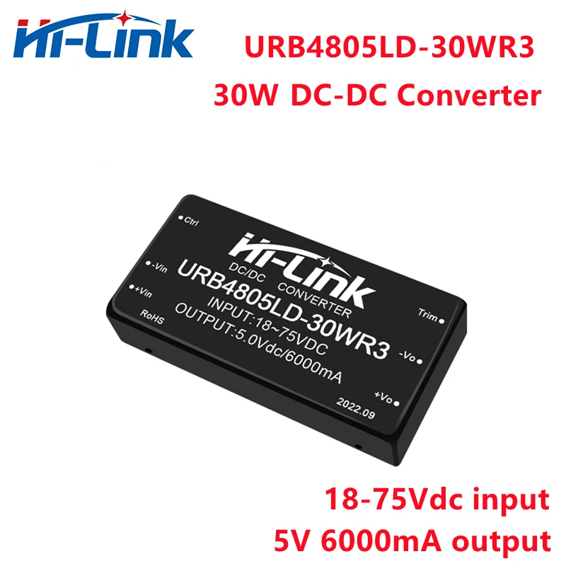 Hi-Link ̴  DCDC  ȸ , 91% ȿ ȯ, Է URB4805LD-30WR3, 30W, 5V, 6A,  18-75V